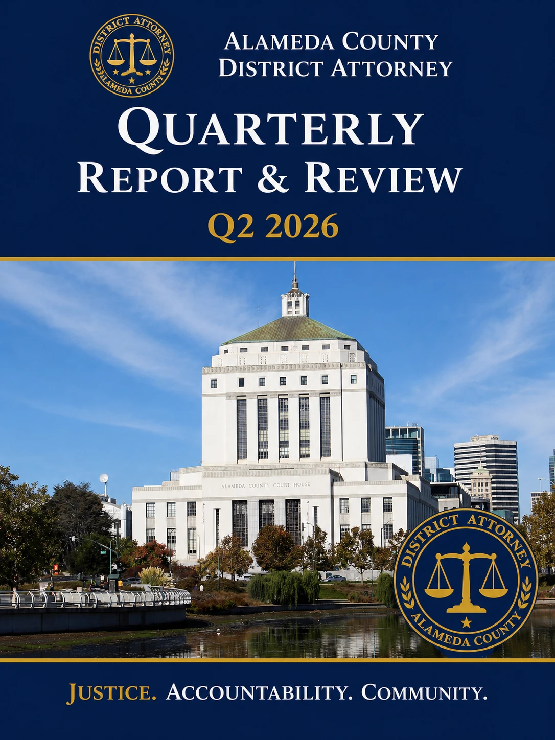 Cover of the Q2 2026 Alameda County District Attorney Quarterly Report and Review
